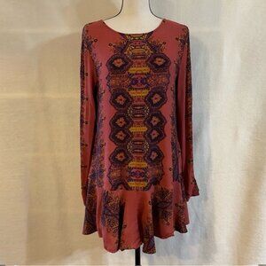 Free People red brown Smooth Talker open back crepe tunic dress